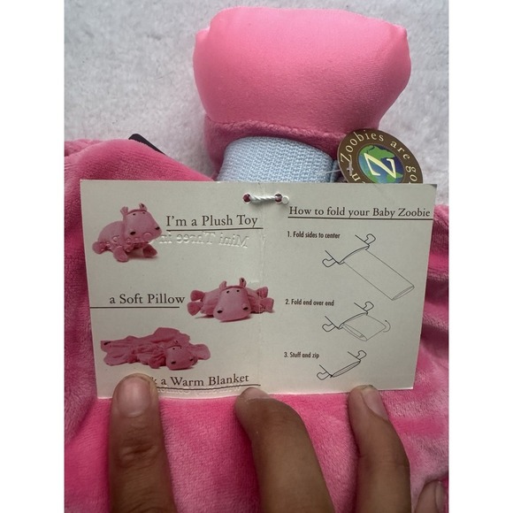 Baby Zoobies Hada the Hippo Plush Toy Pillow Blanket 3-in-1 Pink New Tags. - Picture 7 of 8